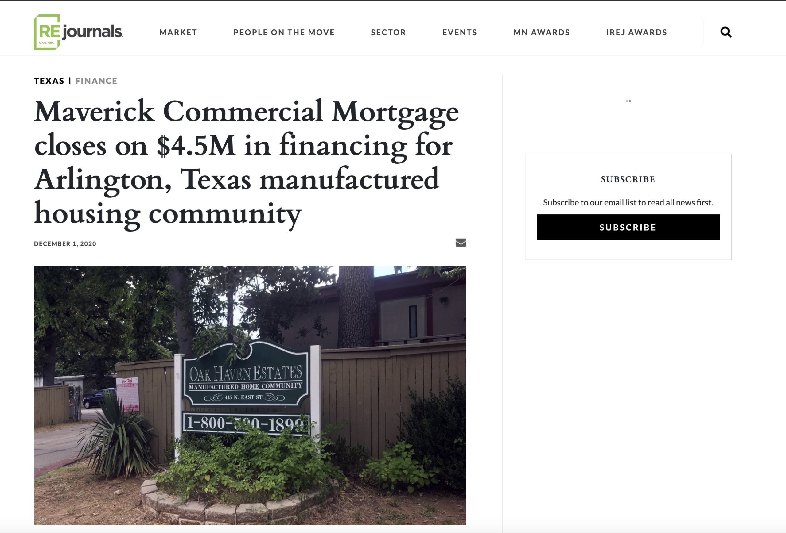 Maverick Commercial Mortgage closes on $4.5M in financing for Arlington, Texas manufactured housing community
